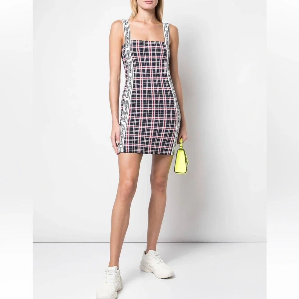 Opening Ceremony spell out logo plaid bodycon mini dress small preppy - Picture 6 of 14